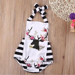 Floral Deer Print Baby Romper 3T